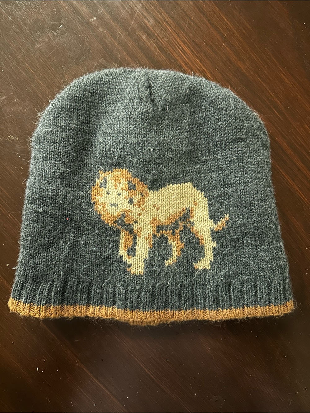 Zara Kids Charcoal Knit Beanie with Yellow Lion Motif